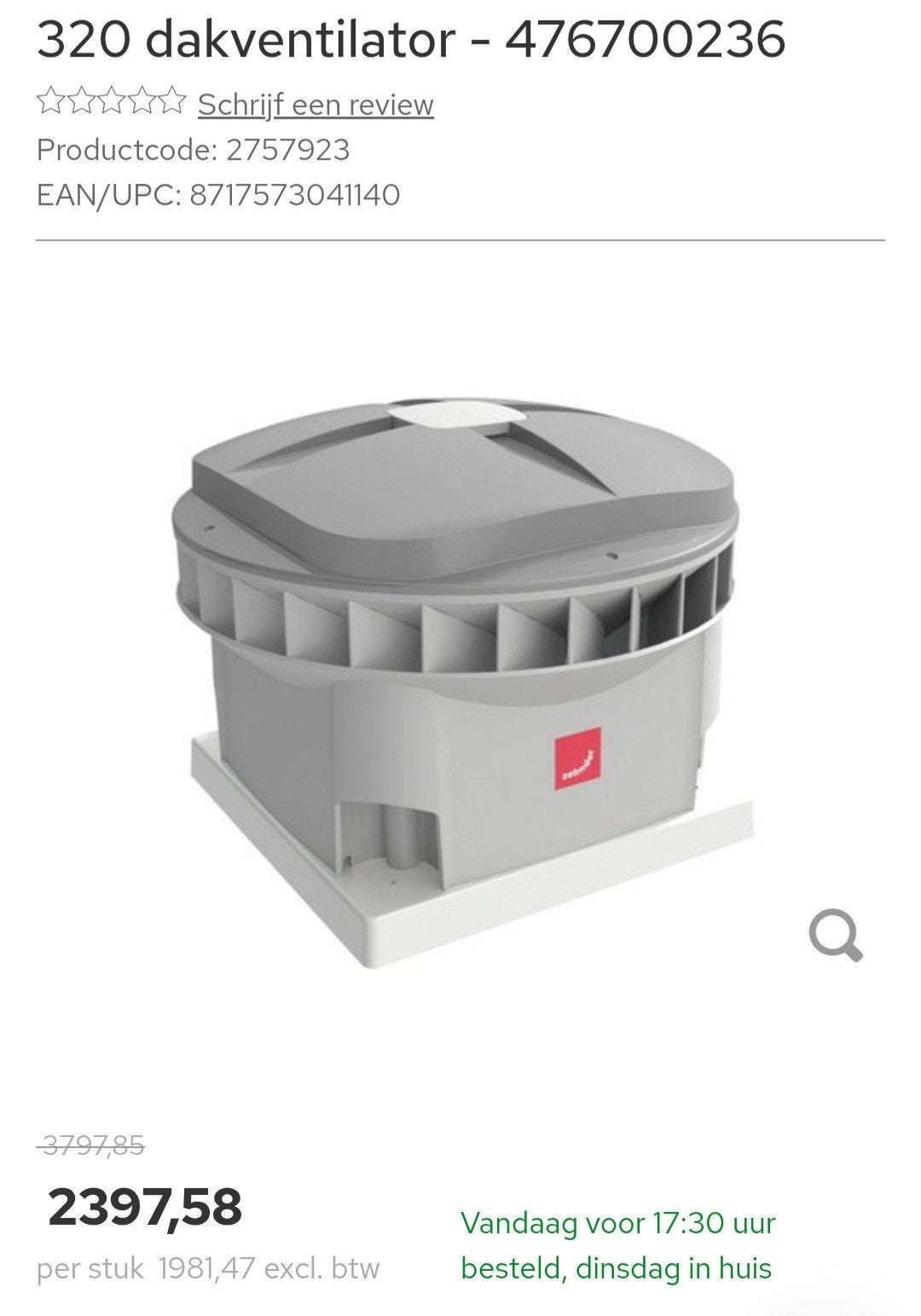 Zehnder MX 320 en 110 Nieuw!, Ophalen, Nieuw, Ventilator en Afzuiger