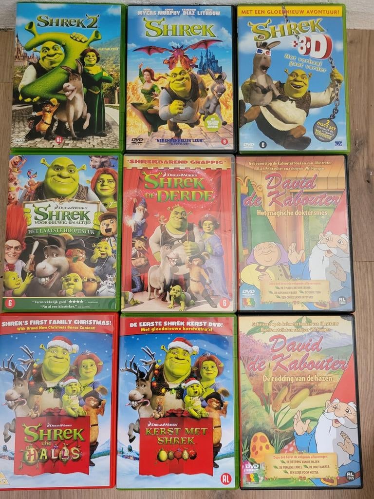 Diverse DVD films: Shrek collectie en David de Kabouter, Avontuur, Gebruikt, Ophalen of Verzenden, Vanaf 6 jaar