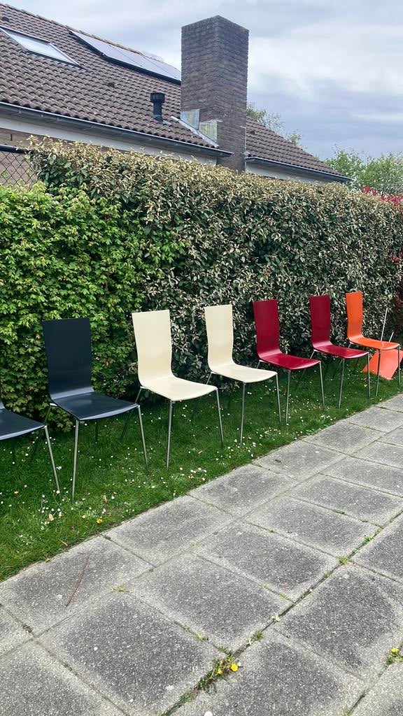 8 Danerka eetkamerstoelen, diverse kleuren, Gebruikt, Overige kleuren, Deensdesign, Ophalen of Verzenden