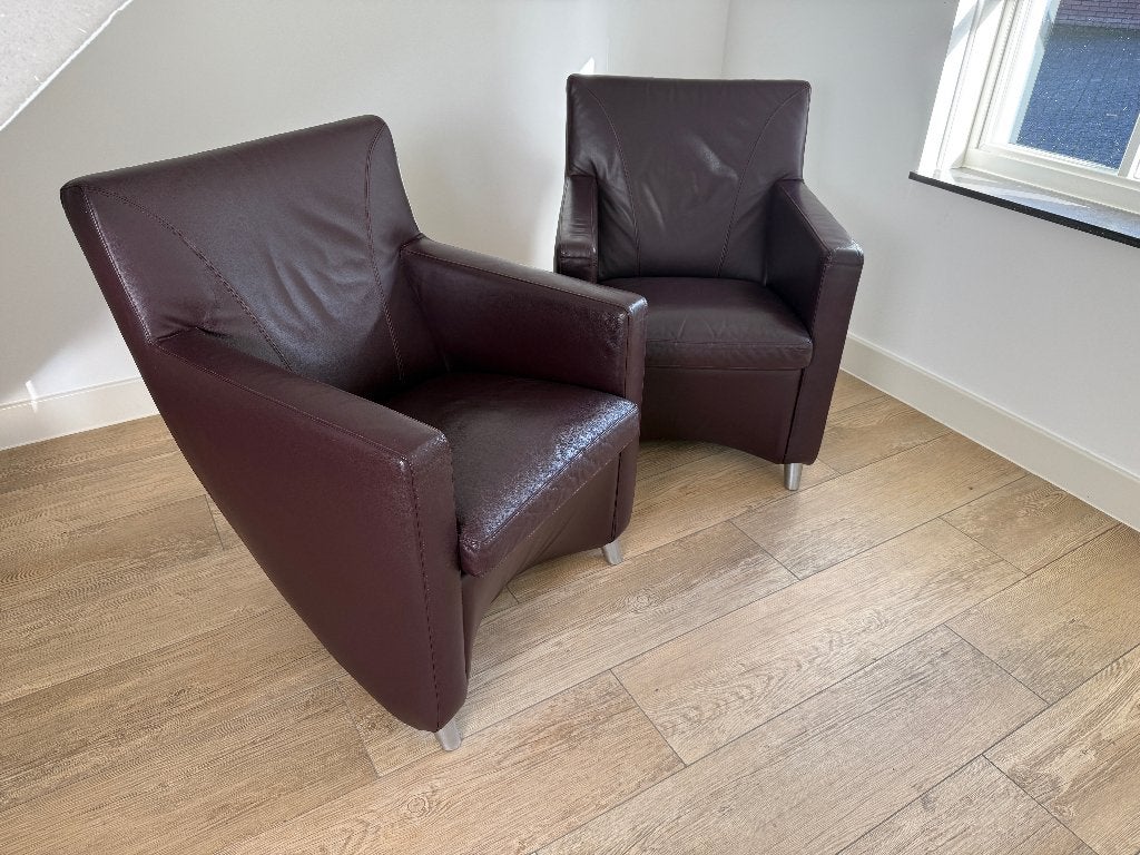 2x Leolux Dolcinea fauteuils plume/paars leder, Huis en Inrichting, Fauteuils, Ophalen, 75 tot 100 cm, Zo goed als nieuw, Leolux