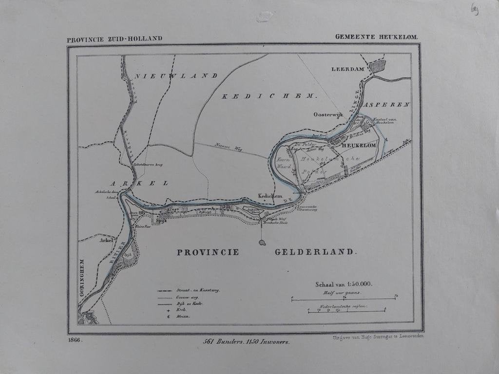 69 / Heukelom Kedichem Leerdam Spijk Arkel Litho 1866 Kuyper, Antiek en Kunst, Ophalen of Verzenden