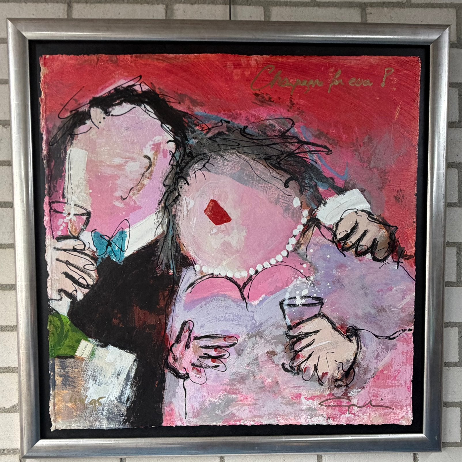 Gerdine Duijsens Champagne zeefdruk ingelijst, Antiek en Kunst, Ophalen