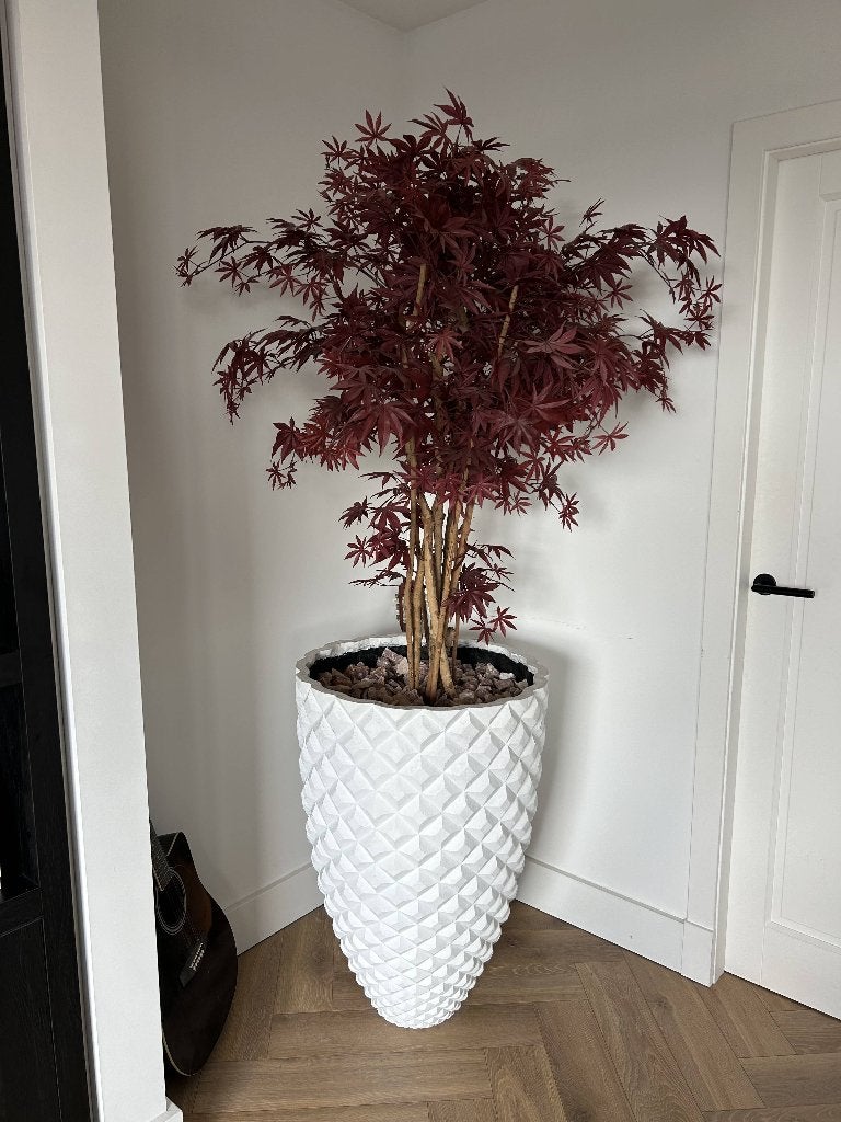 Grote kunstplant met luxe witte pot – totale hoogte 205 cm, Kunstplant, Ophalen of Verzenden, Zo goed als nieuw, 200 cm