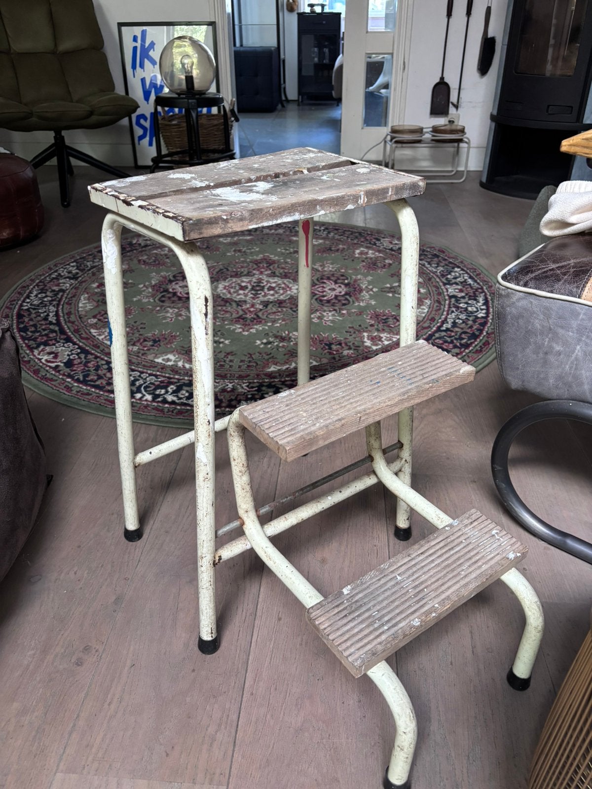 Vintage Inklapbaar Trapje / Opstapkruk / Keukenladdertje, Ophalen, Gebruikt, ., .