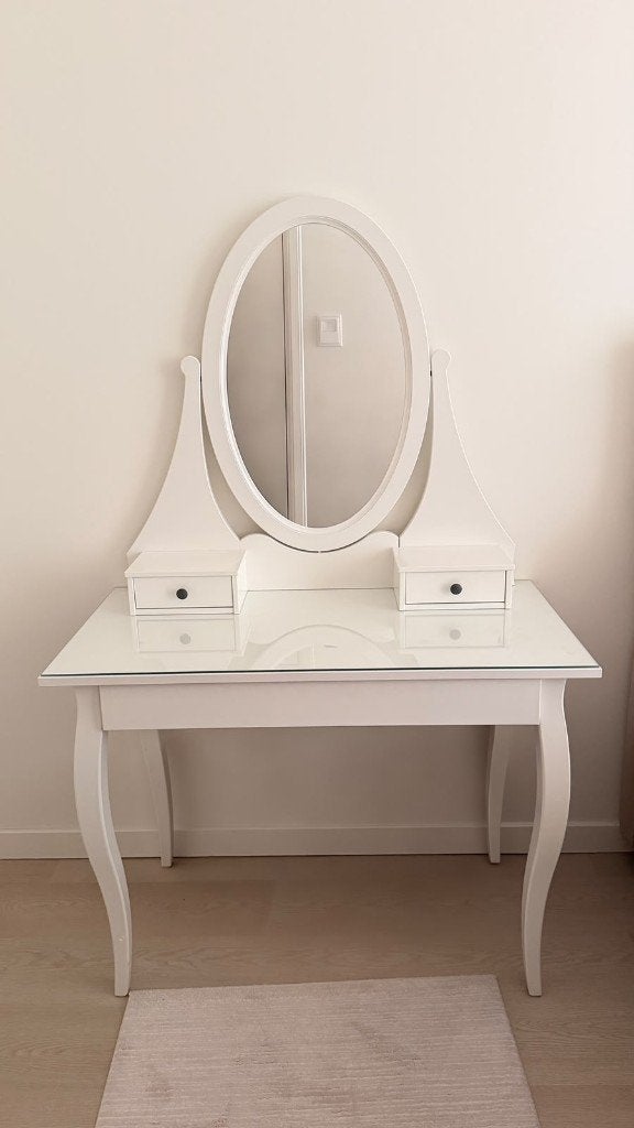IKEA HEMNES kaptafel met spiegel, Ophalen, 100 tot 150 cm, 50 tot 100 cm, Zo goed als nieuw