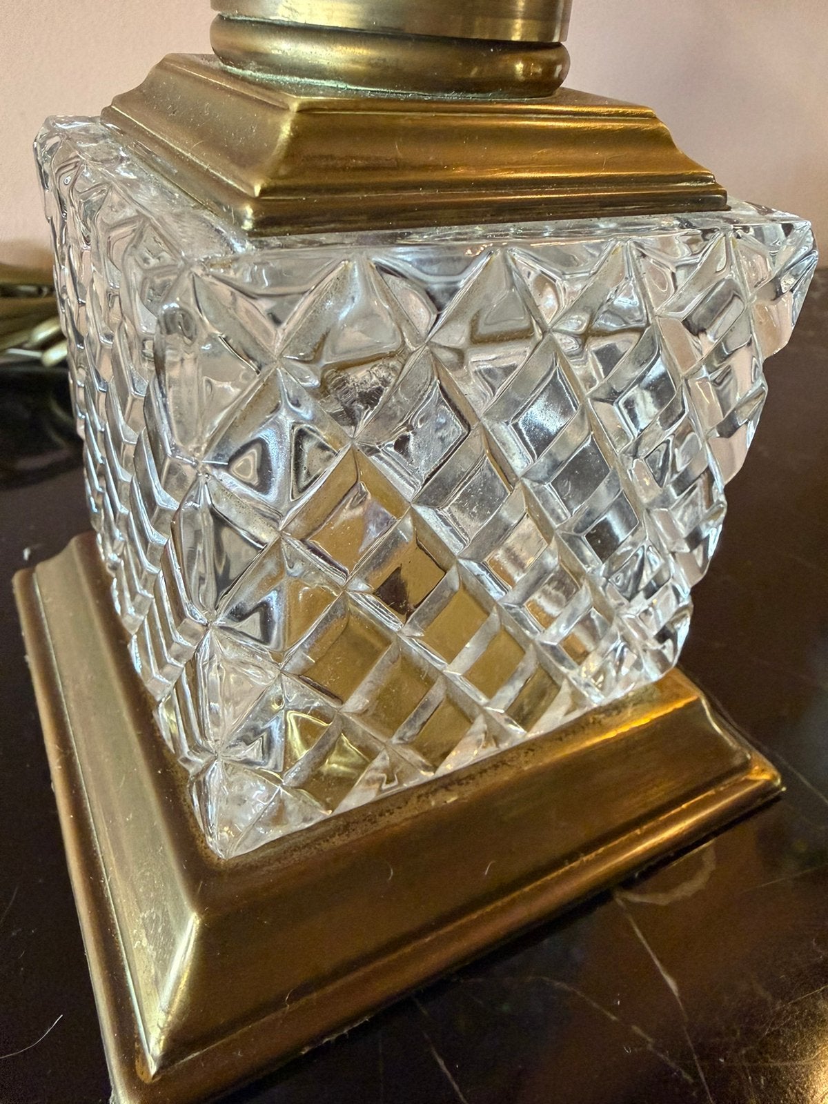 Vintage Hollywood Regency palm tafellamp glas messing, Gebruikt, Overige merken, 48 cm, Met schakelaar