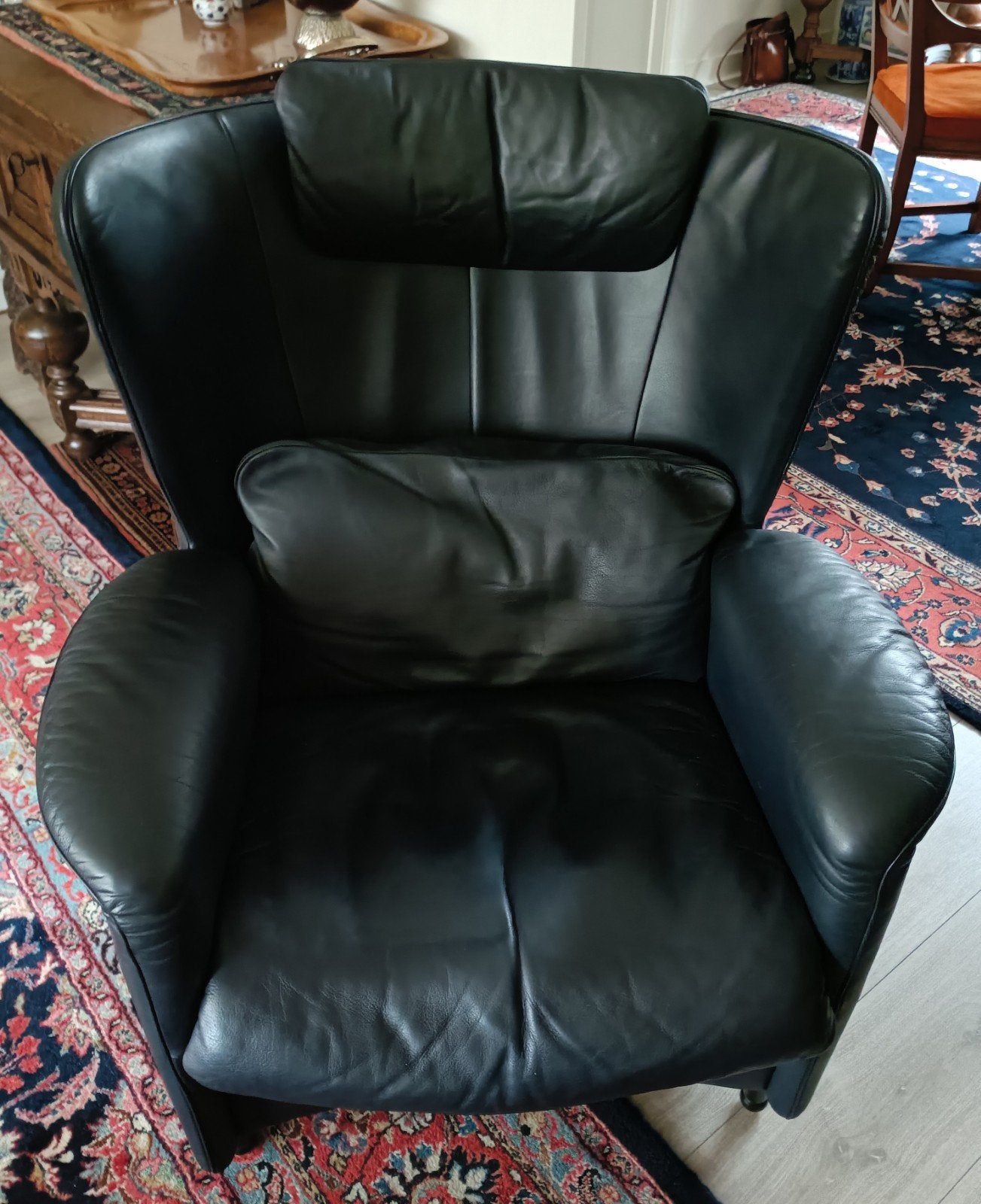 Twee Desede DS-23 stoelen donkerblauw, Ophalen of Verzenden, Gebruikt, Blauw, Twee