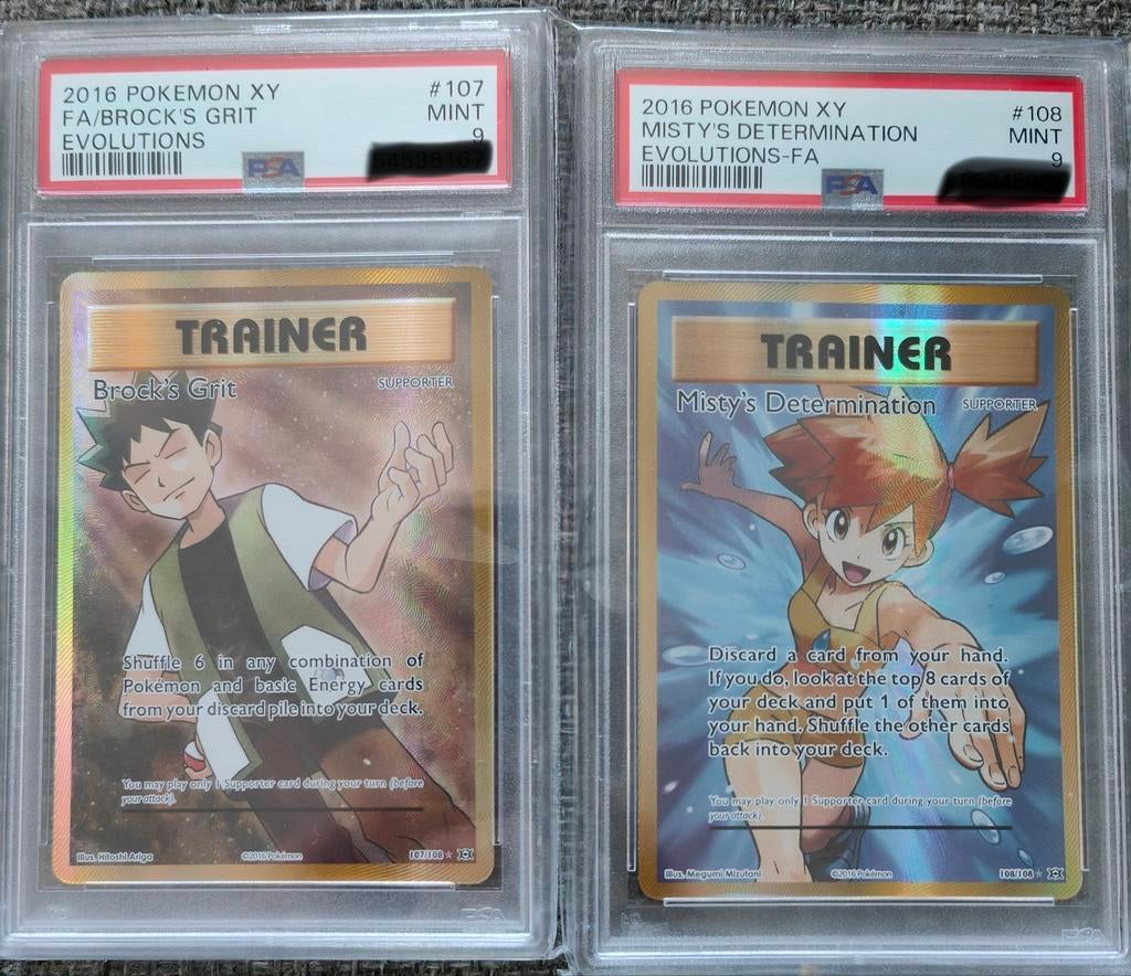 Pokémon TCG: Brock's Grit & Misty's Determination PSA 9, Ophalen of Verzenden, Zo goed als nieuw, Meerdere kaarten