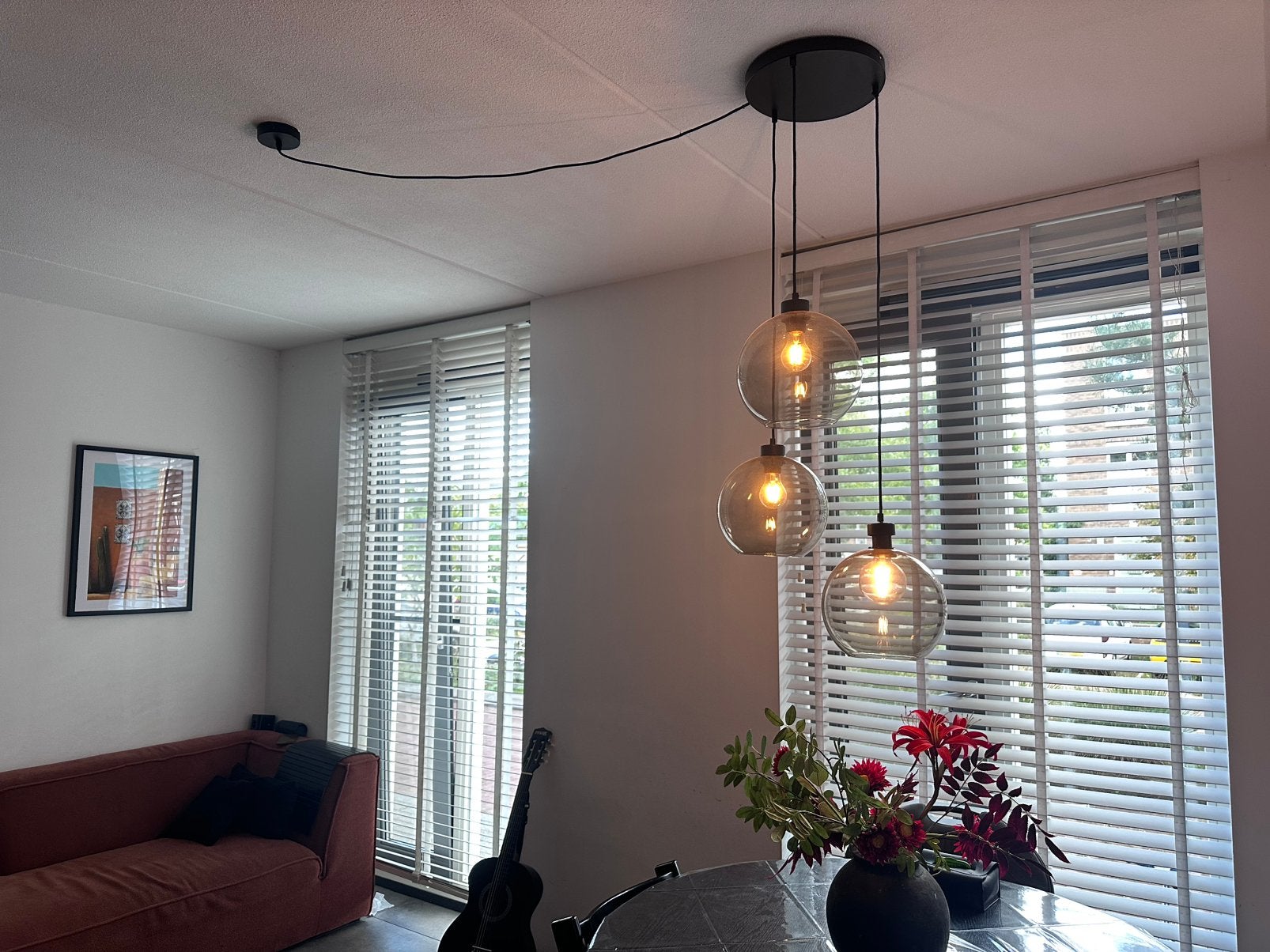 Mooie hanglamp 3 lichten - zwart, Ophalen, Zo goed als nieuw