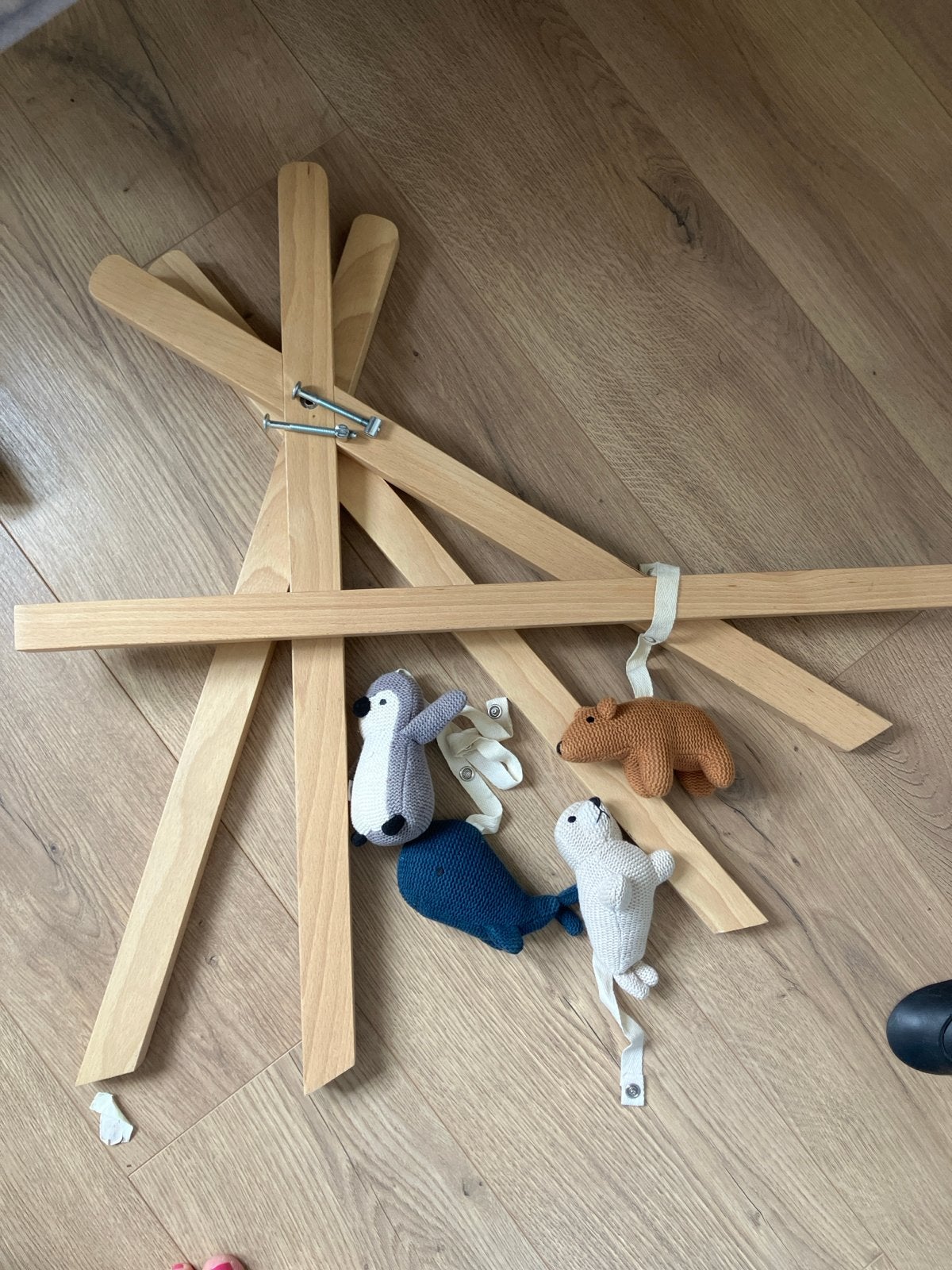 Houten babygym met gehaakte zeedieren, Ophalen, Gebruikt, Babygym