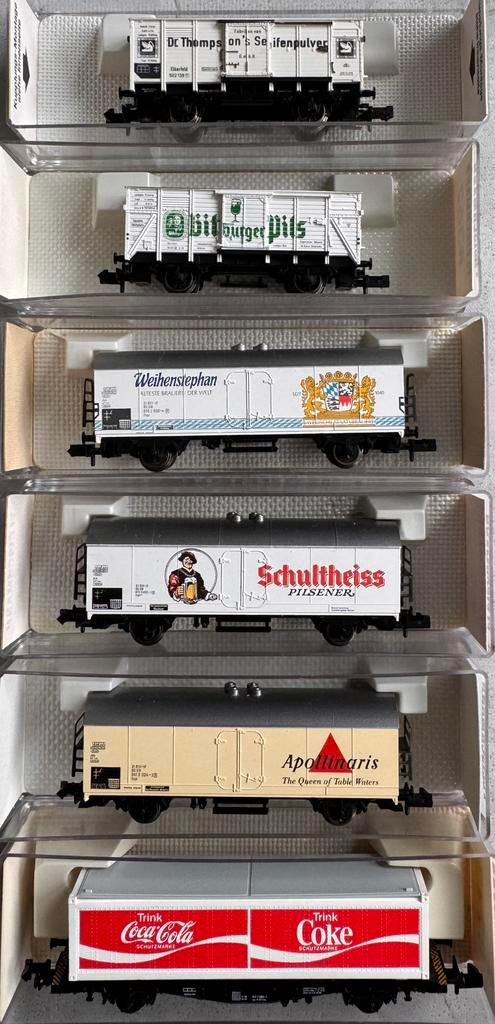 Fleischmann N - 6-delige set Reclamewagens - NOS/Nieuwstaat, Gelijkstroom, Fleischmann, Wagon, Ophalen of Verzenden