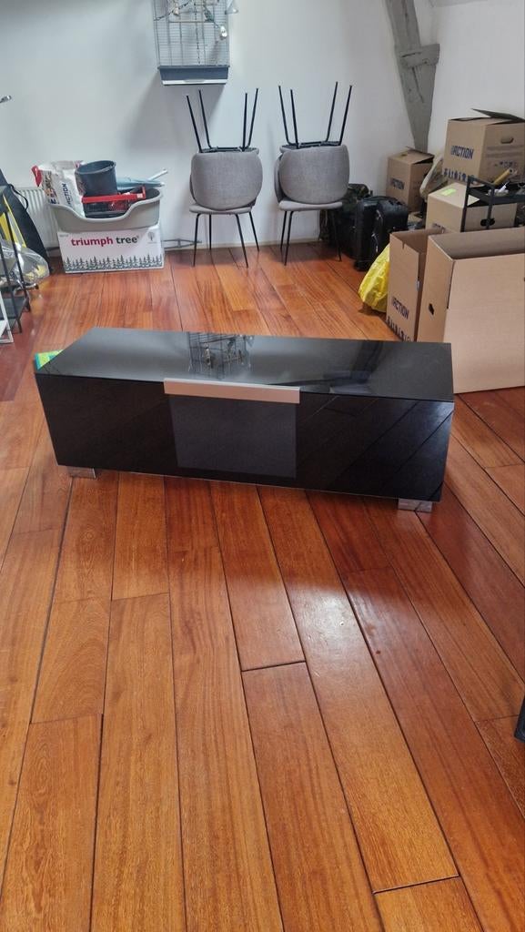 Munari Luxe TV-meubel met glazen blad en wieltjes, Ophalen, Gebruikt, 100 tot 150 cm, Glas