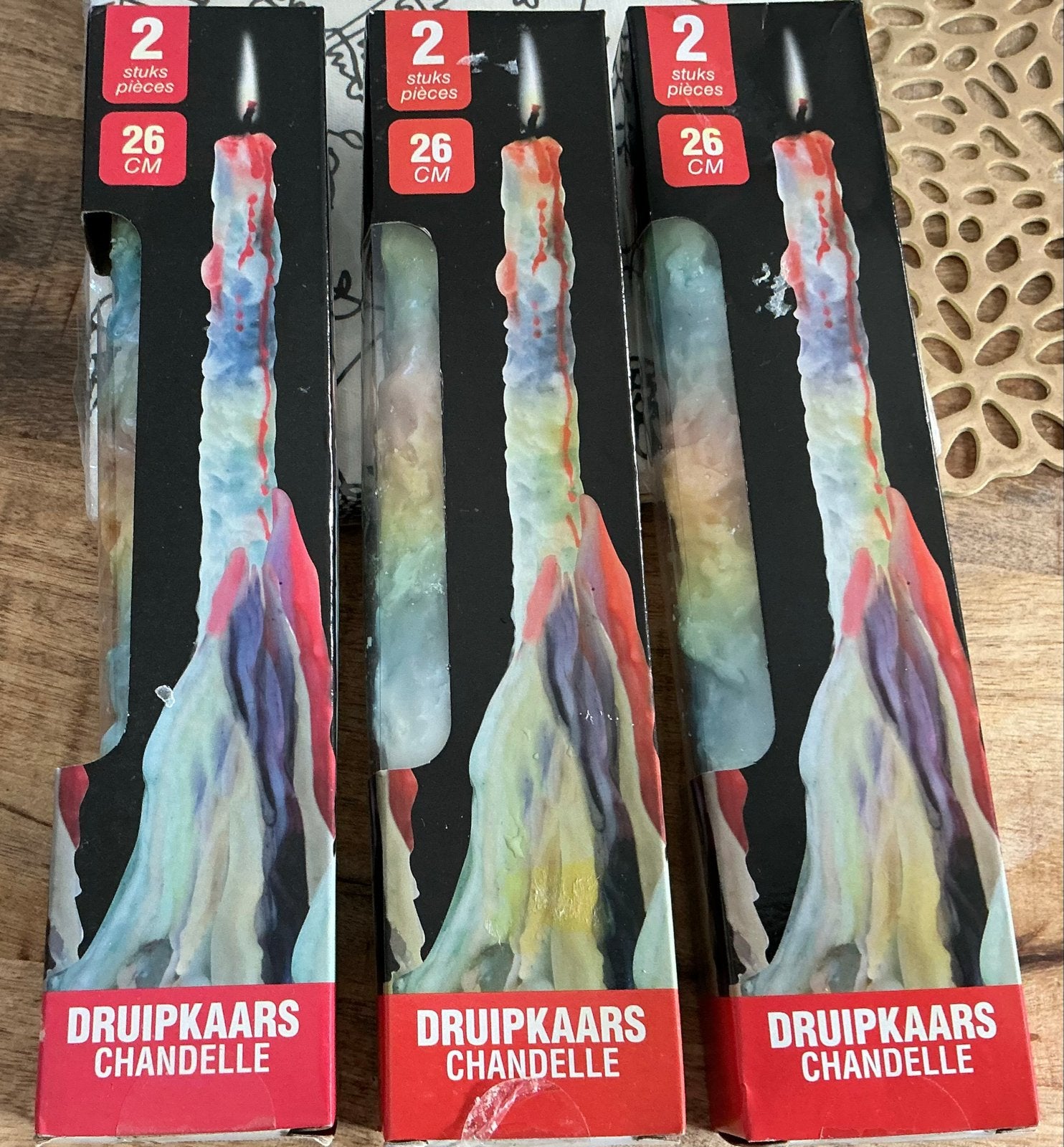 Druipkaarsen - 3 sets van 2 stuks (6 kaarsen), Huis en Inrichting, Kaars, Meerkleurig, Verzenden, Was