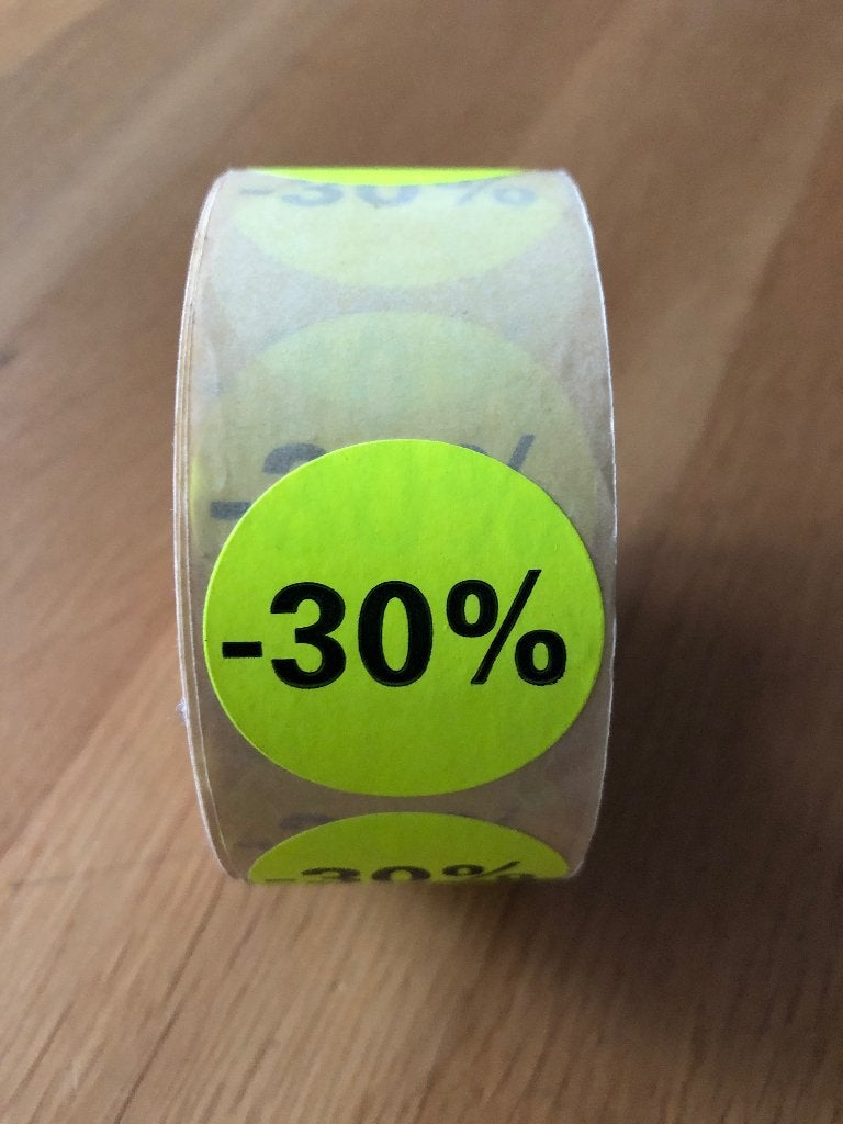 D.023 / Rol met Korting-stickers  "-30%", Ophalen of Verzenden, Nieuw, Meerdere stickers