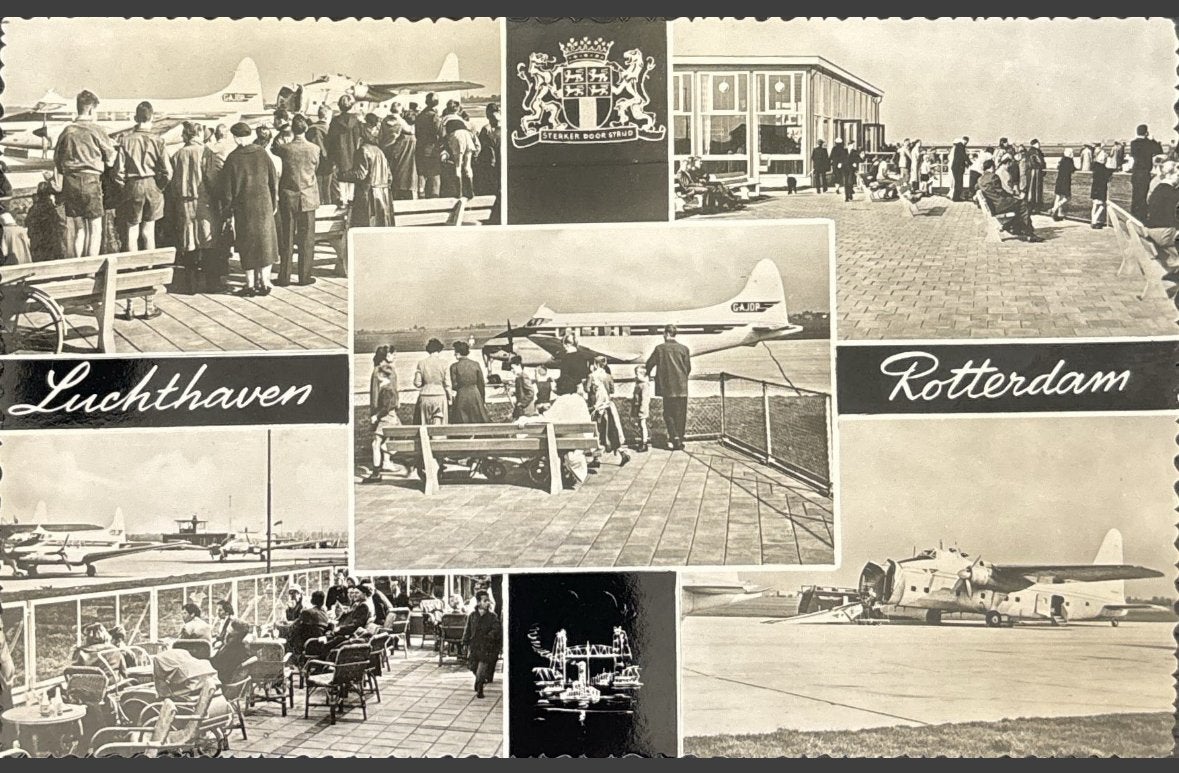 Luchthaven Rotterdam met vliegtuigen, Verzenden, 1940 tot 1960, Ongelopen, Zuid-Holland