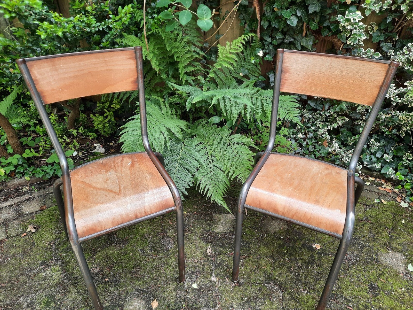 Franse schoolstoeltjes, Huis en Inrichting, Stoelen, Ophalen, Gebruikt, Bruin, Twee