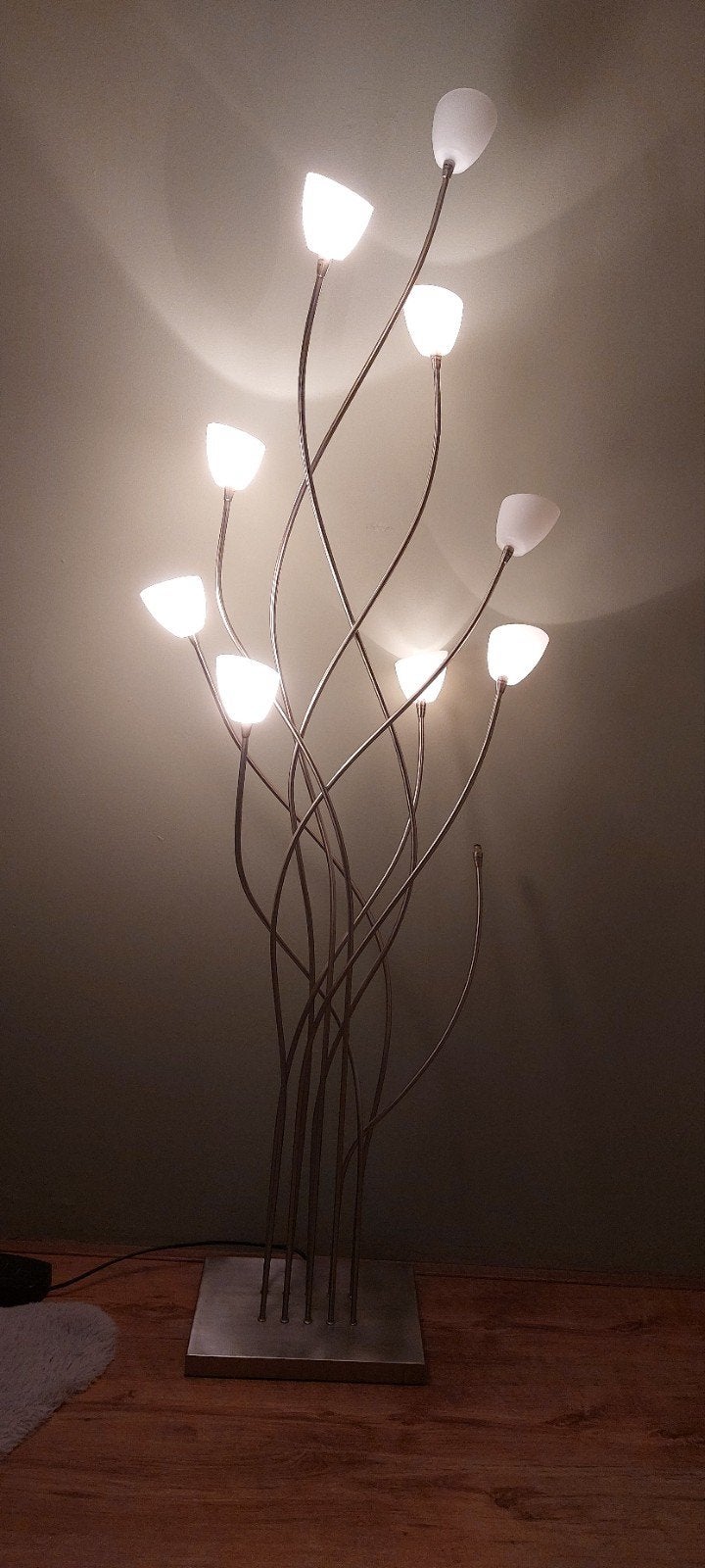 Moderne vloerlamp met dimmer - 1 lampje ontbreekt, Huis en Inrichting, Lampen | Vloerlampen, Ophalen, Zo goed als nieuw, Glas