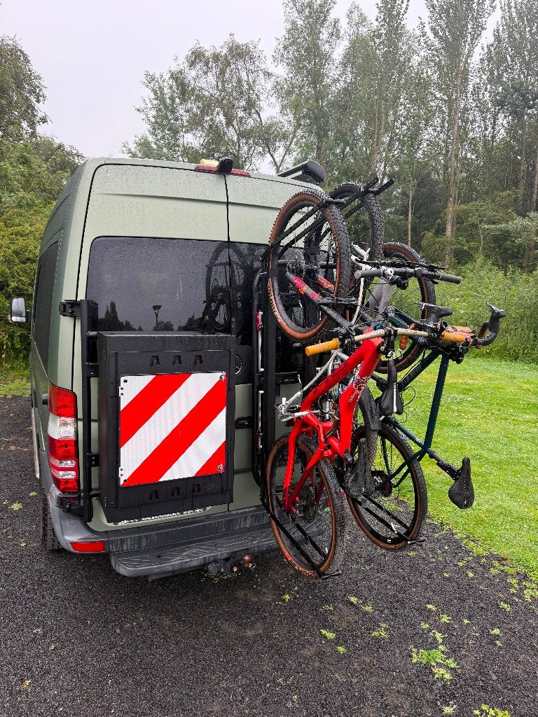 Fietsendrager camper sprinter, crafter, hymer, Auto diversen, Fietsendragers, Ophalen of Verzenden, Nieuw, Achterklepdrager, Brede banden