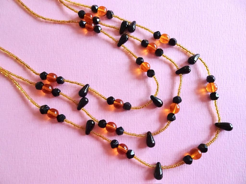 jw Vintage 60s Art Deco git gitten amber glas kralen ketting, Ophalen of Verzenden, Overige materialen, Ketting
