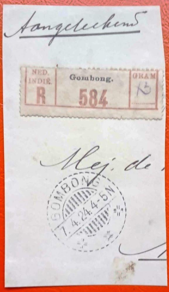 Nederlands Indie 1924 Aantekenstrookje 584 GOMBONG op fragm., Ophalen of Verzenden, Gestempeld, Nederlands-Indië