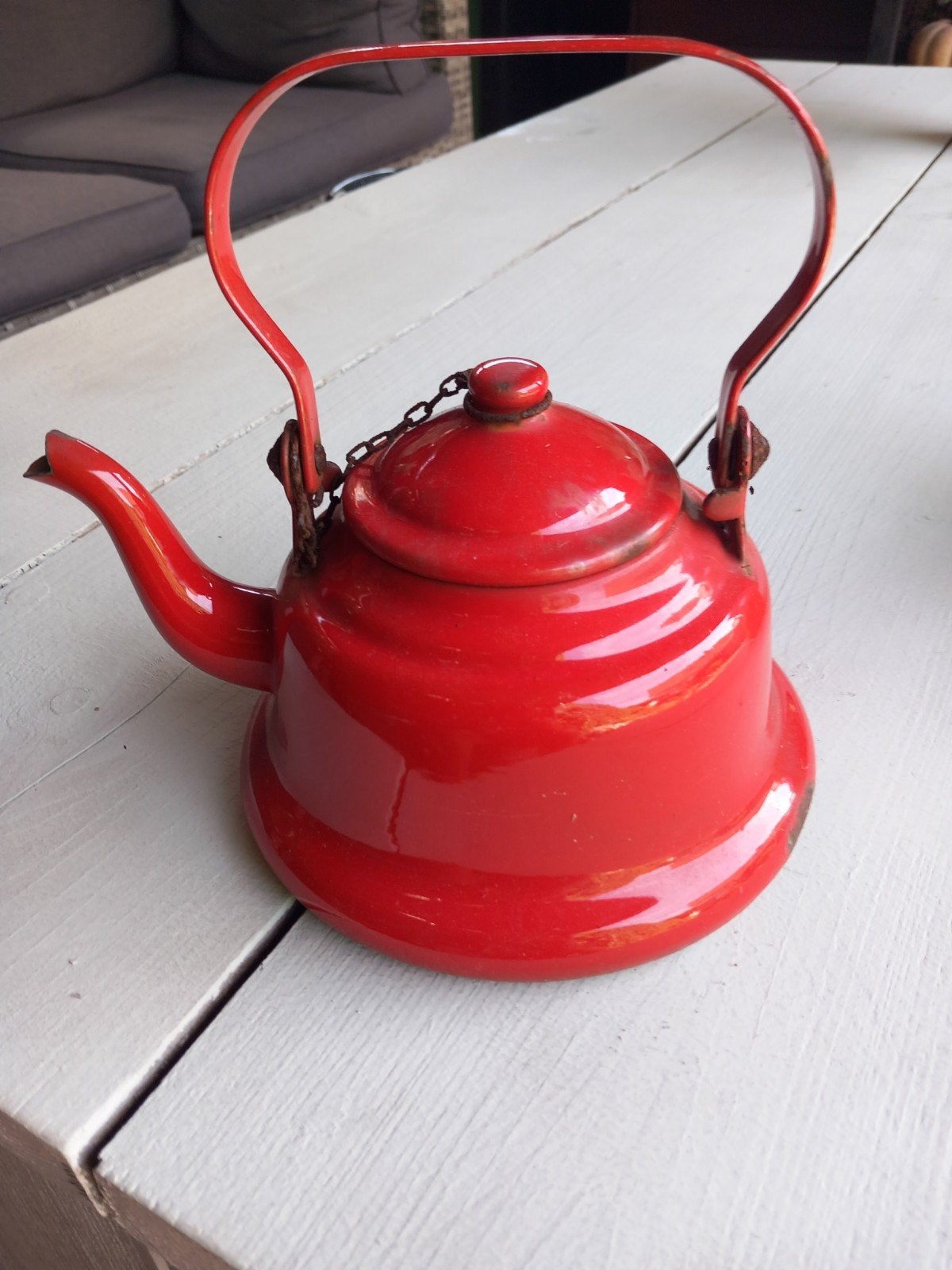 Vintage rode emaille fluitketel, Ophalen of Verzenden