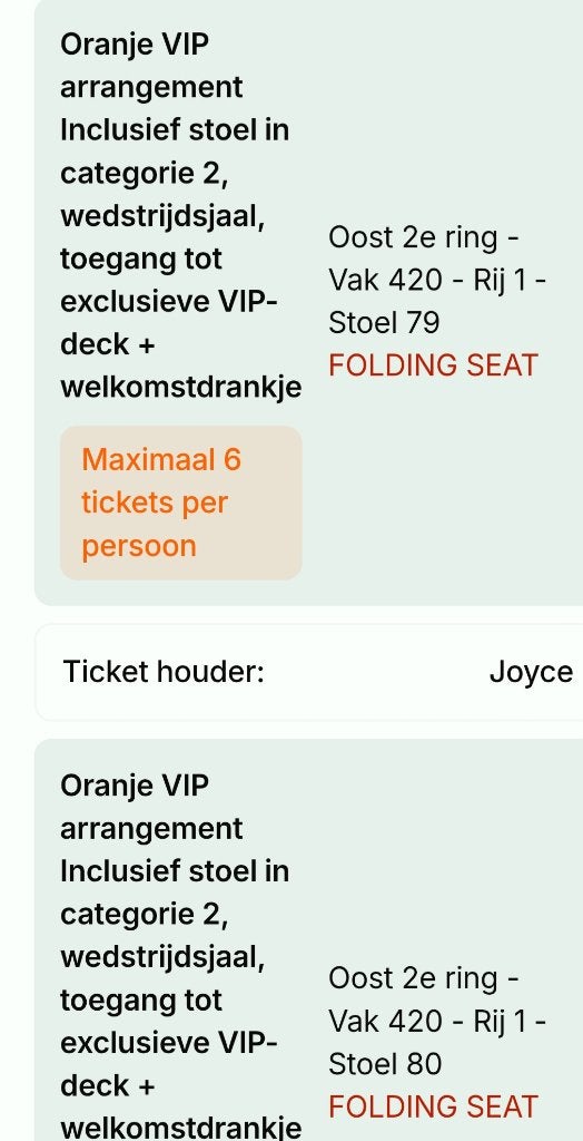 VIP tickets Ned-Gre 13 nov, Tickets en Kaartjes, Losse kaart, Twee personen, November, Nederlands elftal