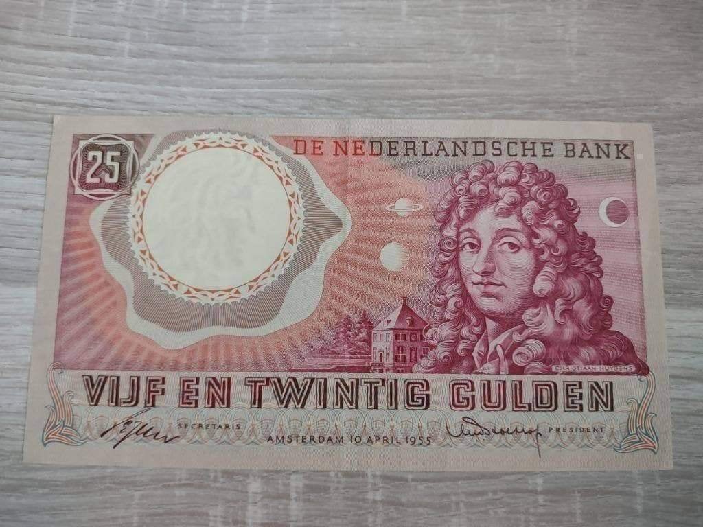 Prachtig- biljet 25 gulden Huygens, 1955, Ophalen of Verzenden, 25 gulden
