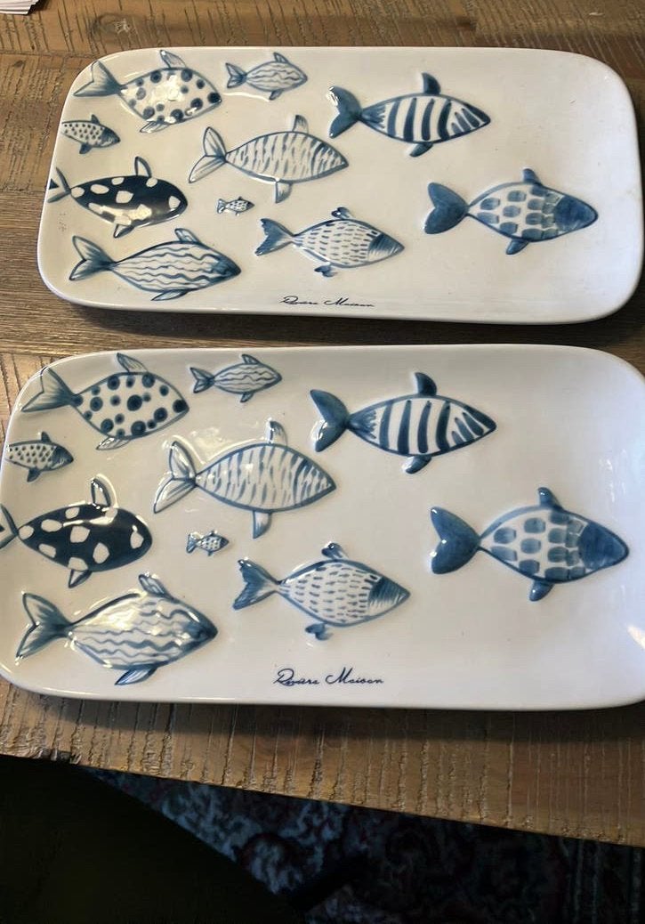 2 borden visschaal Daily Catch Rivièra Maison Serveerschaal., Ophalen of Verzenden, Overige stijlen, Porselein, Schaal of Schalen