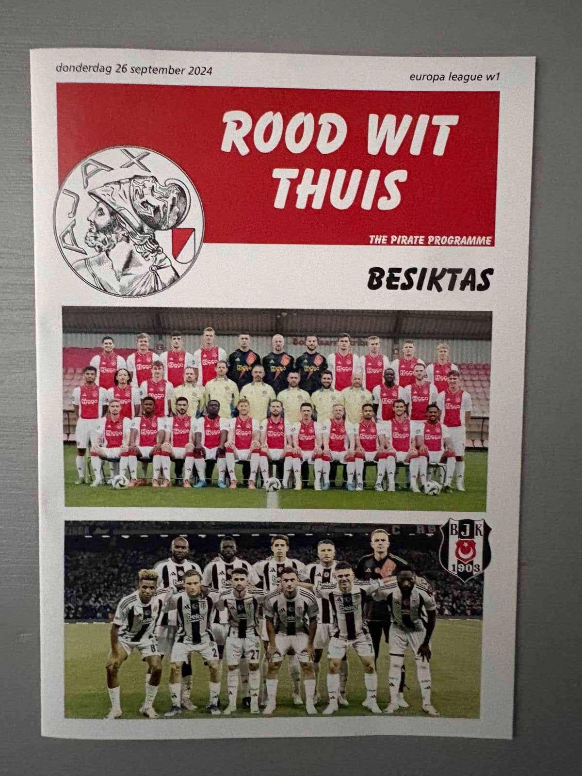 Pirate prog. Ajax - Besiktas 24/25 EL, Ophalen of Verzenden, Nieuw, Ajax, Overige typen