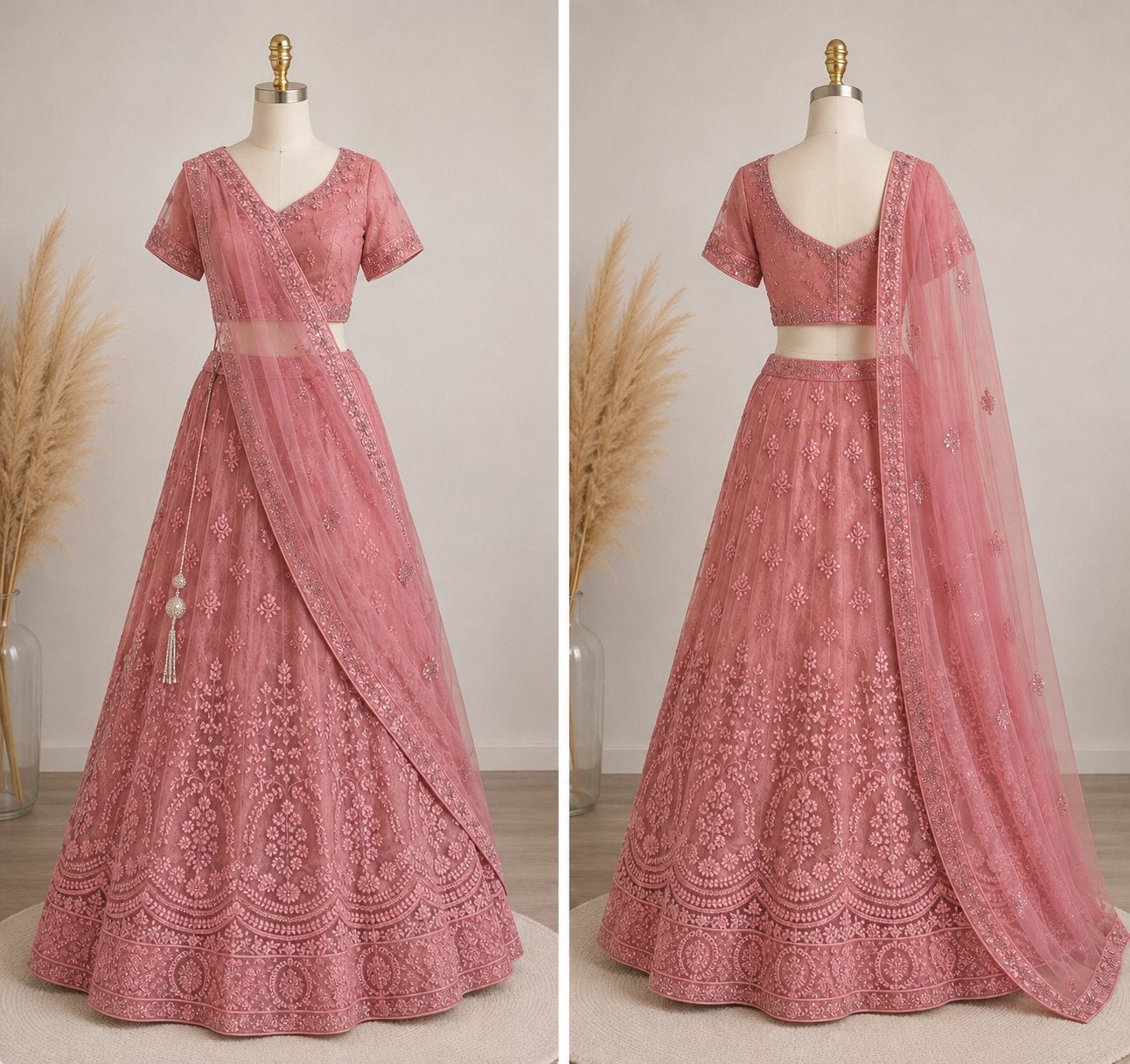 Roze Indiase Lehenga, Ophalen, Zo goed als nieuw, Roze, Maat 36 (S)