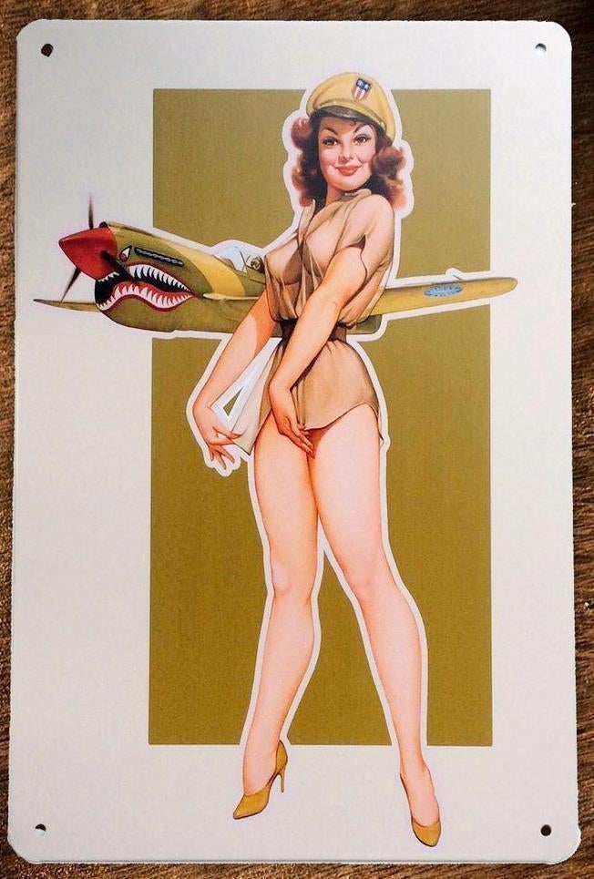 Curtiss P-40 Warhawk Vliegtuig Pinup Metalen Wandbord #2, Verzenden, Landmacht, Amerika, Foto of Poster