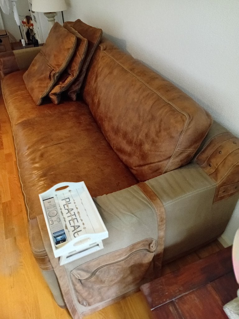 Groot bankstel - leer - stof, Ophalen, Gebruikt, Leer, Landelijk, robuust.