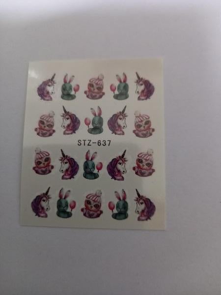 Velletje nagel water decals stickers STZ-637 eenhoorn figuur, Verzenden, Paars, Nieuw, Handen en Nagels
