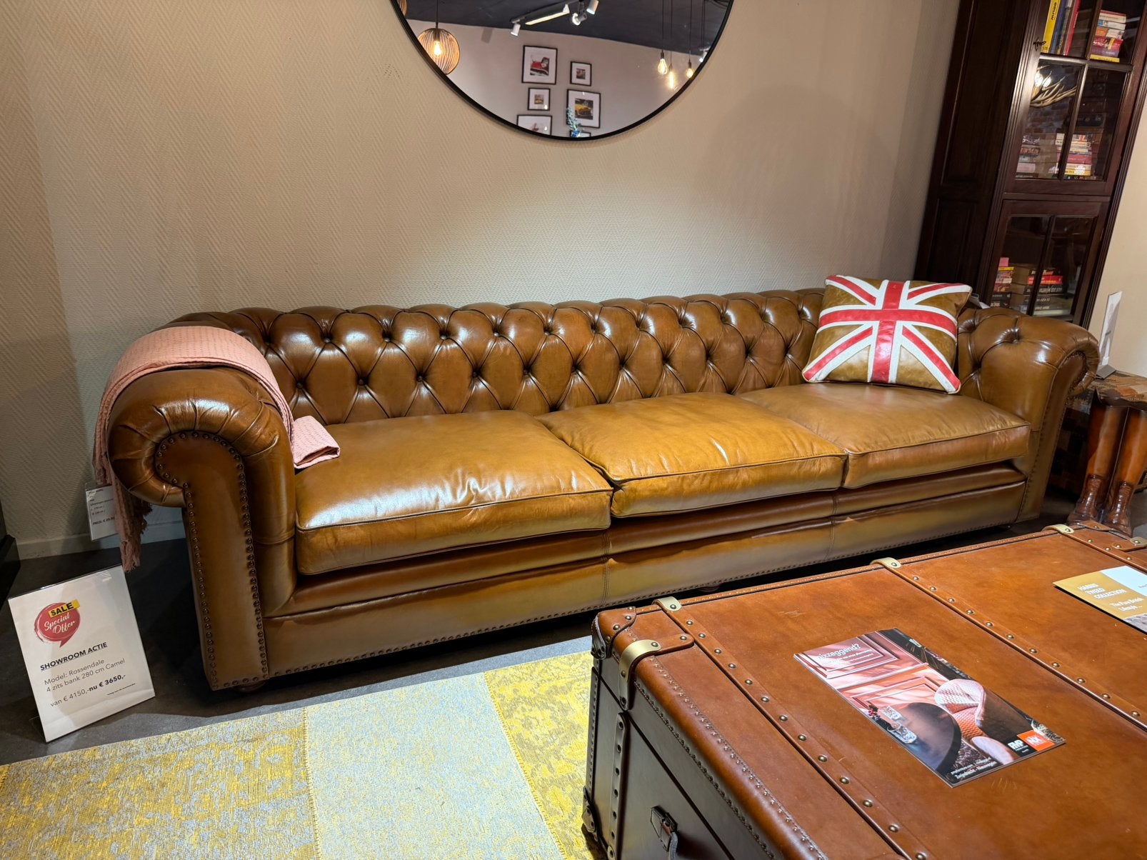 chesterfield Rossendale XXL chesterfield 4 zits bank Cognac, Huis en Inrichting, Ophalen of Verzenden, Zo goed als nieuw, 75 tot 100 cm