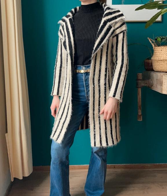Gestreept lang vest - maat S - 20% katoen 80% viscose, Kleding | Dames, Maat 38/40 (M), Tanqs, Zwart, Ophalen of Verzenden