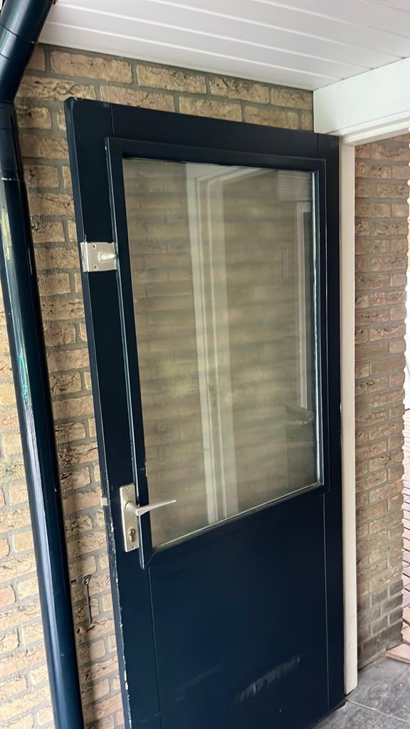 Donkerblauwe buitendeur met glas, Doe-het-zelf en Verbouw, Ophalen, Gebruikt