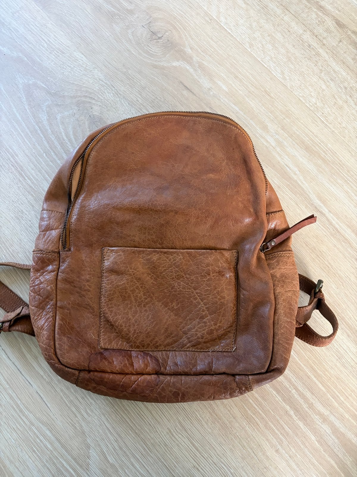 Leren rugzak, bruin, vintage look, Sieraden, Tassen en Uiterlijk, Tassen | Rugtassen, Overige merken, Gebruikt, 25 tot 40 cm, Ophalen of Verzenden
