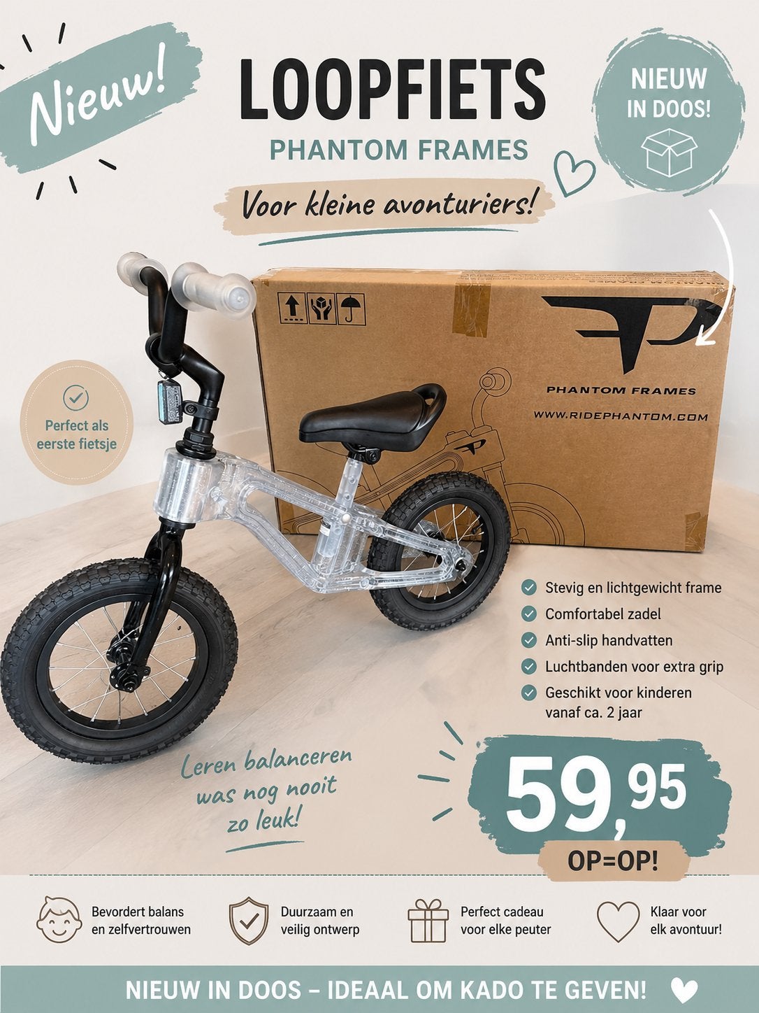 Phantom Frames Loopfiets - Transparant Design, Fietsen en Brommers, Ophalen of Verzenden, Nieuw, Minder dan 16 inch