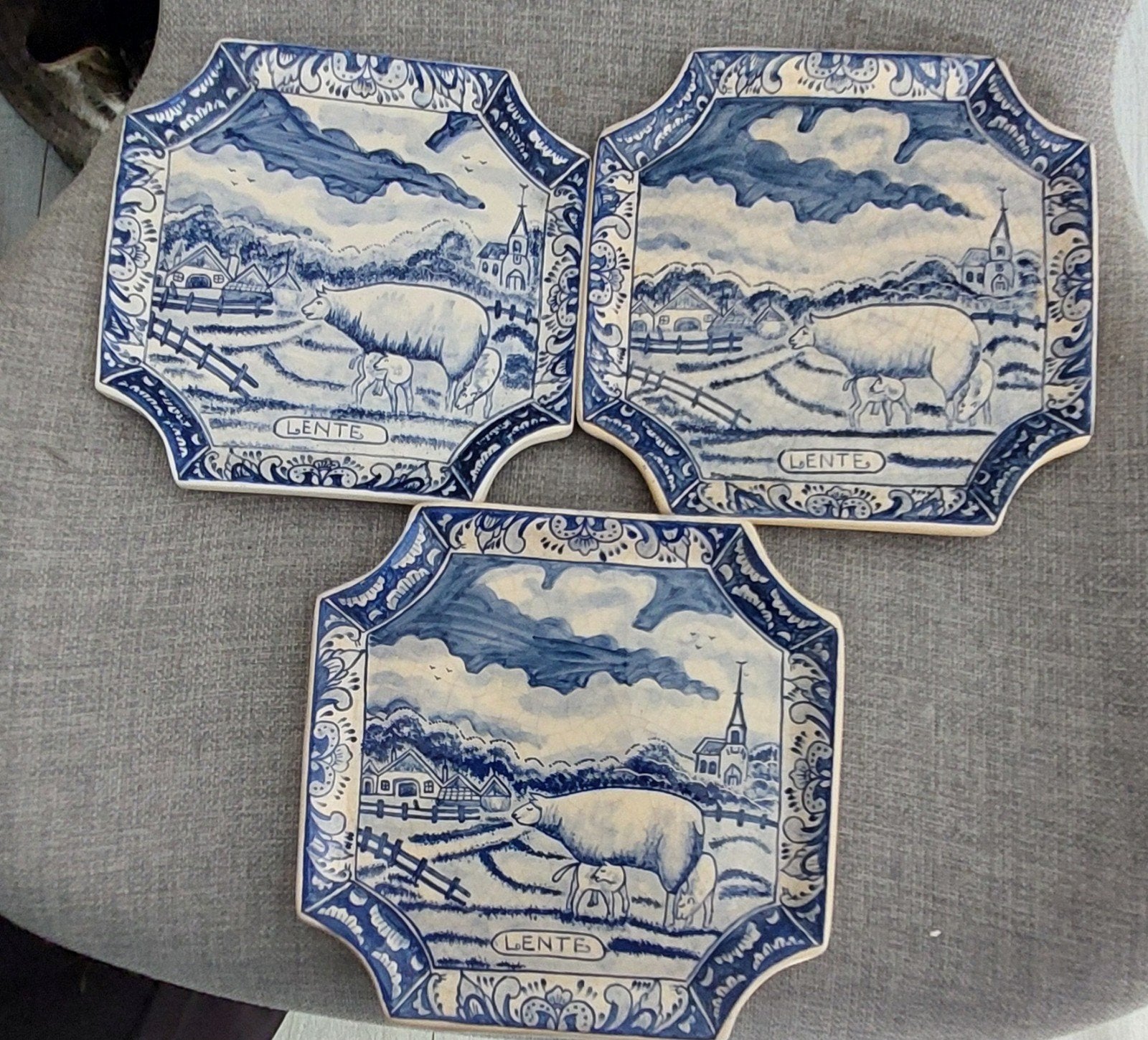 Set van 3 Vintage 'Delfts Blauw' Wandtegels / Sierbordjes!!, Ophalen of Verzenden