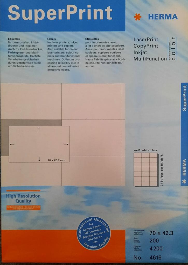 HERMA SuperPrint Etiketten 70x42,3 mm - 4200 stuks, Ophalen of Verzenden