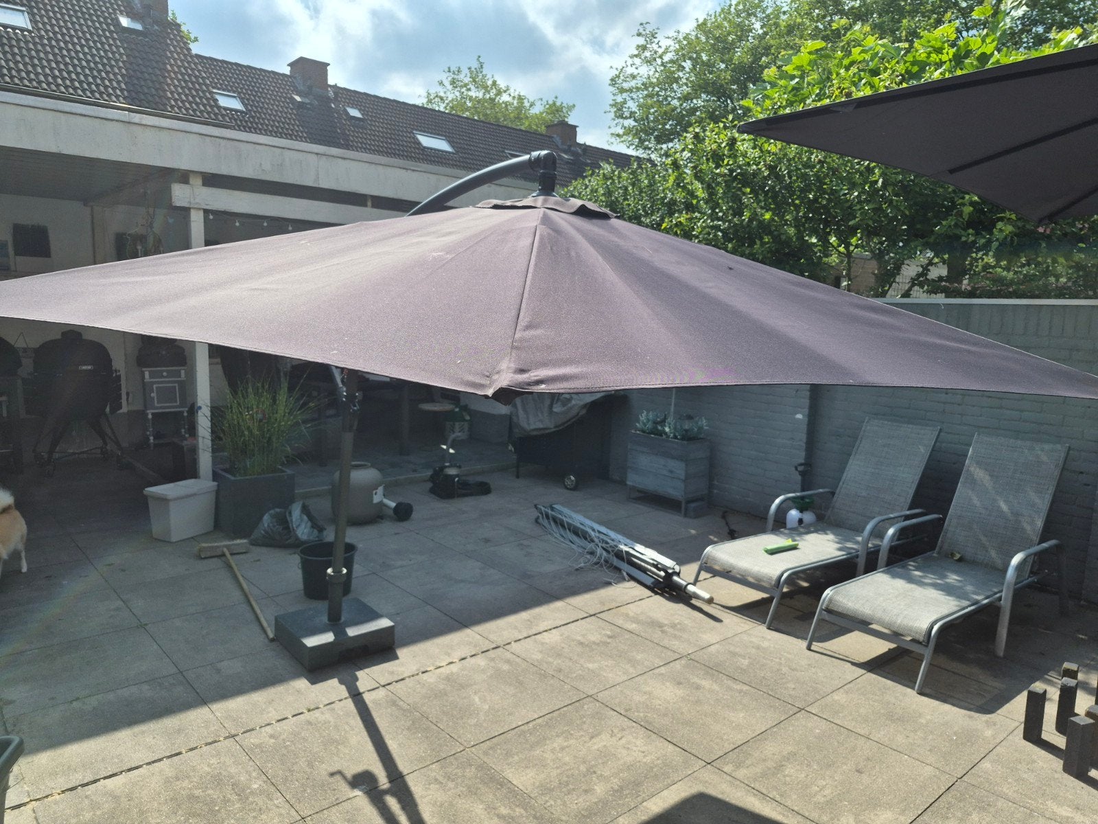 Zweefparasol - Grote vierkante parasol voor terras, Ophalen, Gebruikt, Zweefparasol