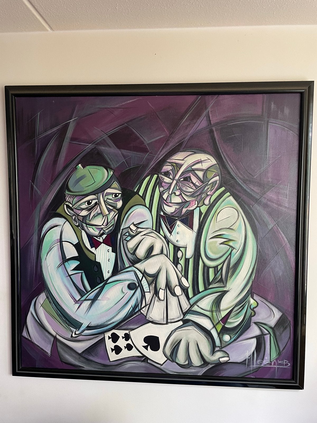 Modern schilderij 'The Card Players' van Marleen Leën, Ophalen, Figuren, Textiel, Gesigneerd