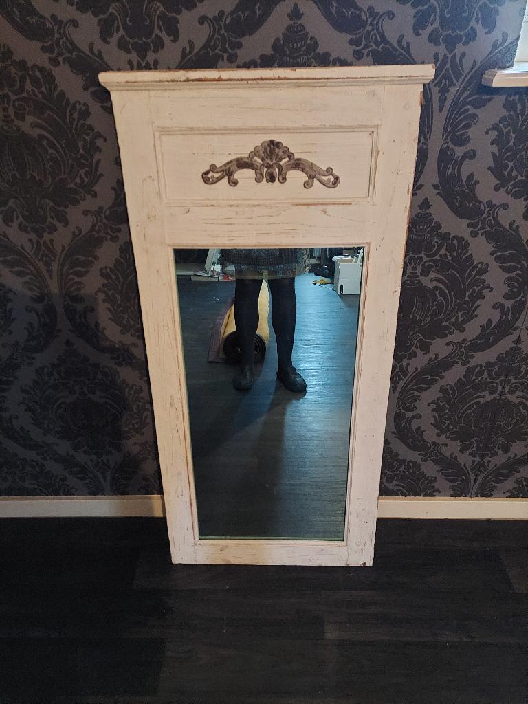 spiegel brocante spiegel oud houten halspiegel, Huis en Inrichting, Ophalen, Minder dan 50 cm, 100 tot 150 cm, Zo goed als nieuw