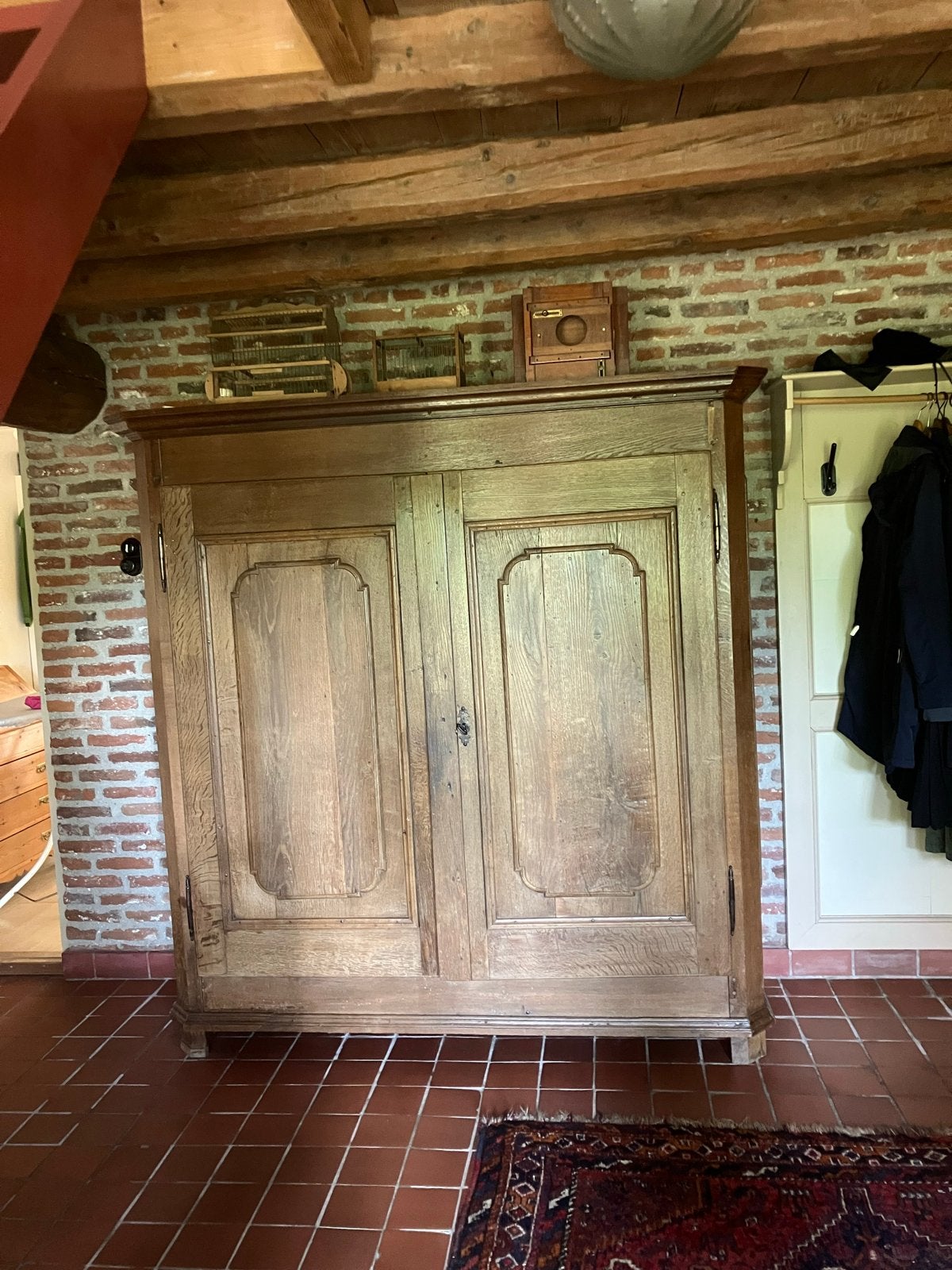 Antieke Eiken Boerenkast met 4 Legplanken - 183x195x62 cm, Ophalen