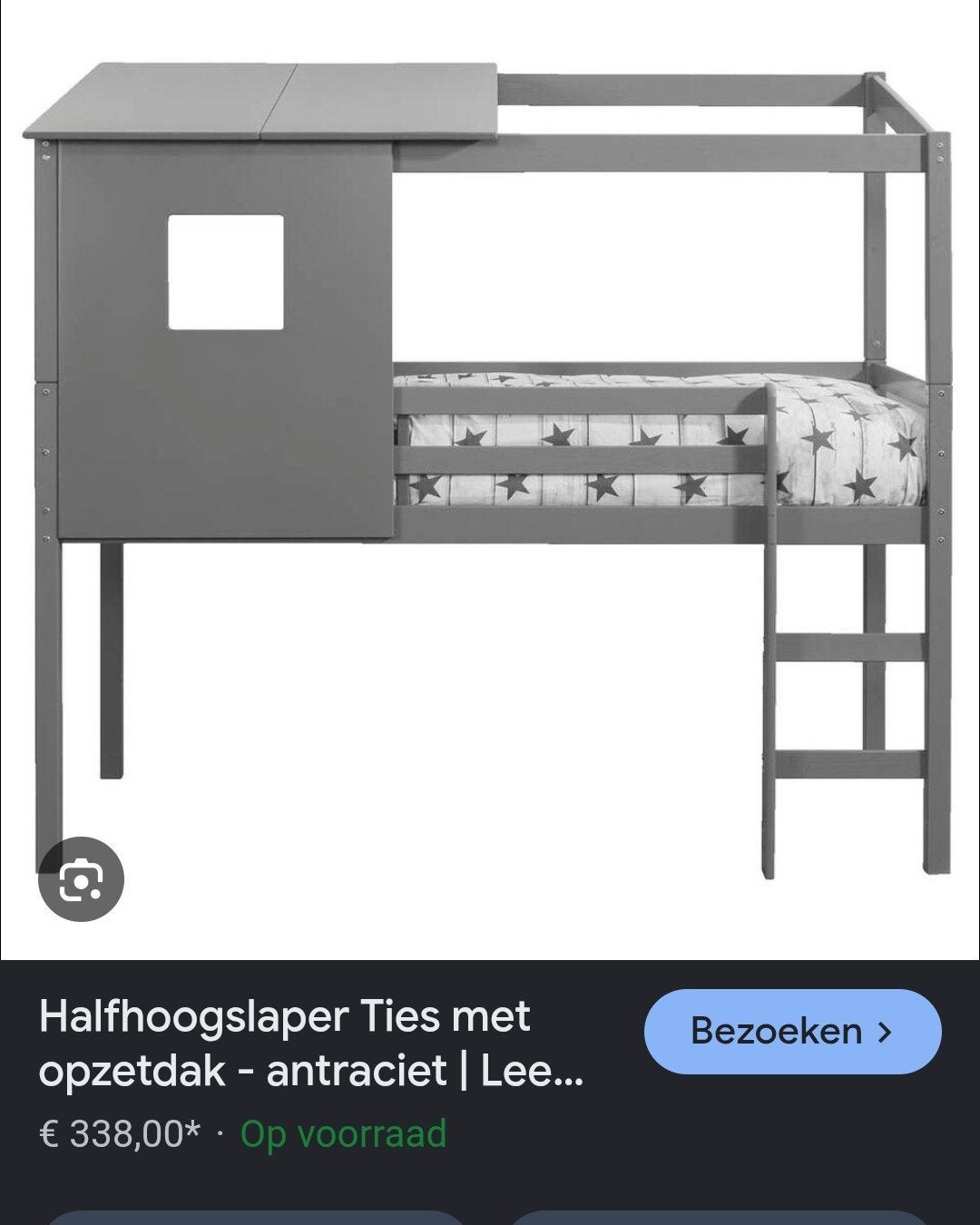 Halfhoogslaper Ties met opzetdak - antraciet, Huis en Inrichting, Ophalen, Zo goed als nieuw, Eenpersoons, Hoogslaper