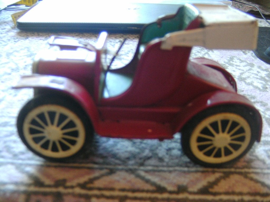 rode oma Duck auto blikken auto groene bekleding vintage, Antiek en Kunst, Ophalen of Verzenden
