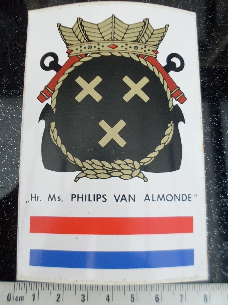 sticker hr. ms. philips van almonde logo embleem wapen, Ophalen of Verzenden, Zo goed als nieuw, Bedrijf of Vereniging