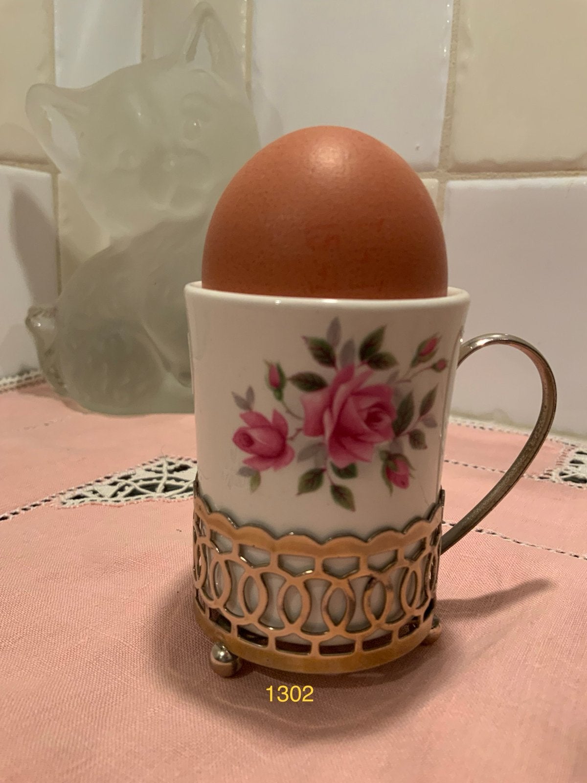 Vintage eierdopje met houder - Enoch Wedgwood (Tunstall) Ltd, Ophalen of Verzenden