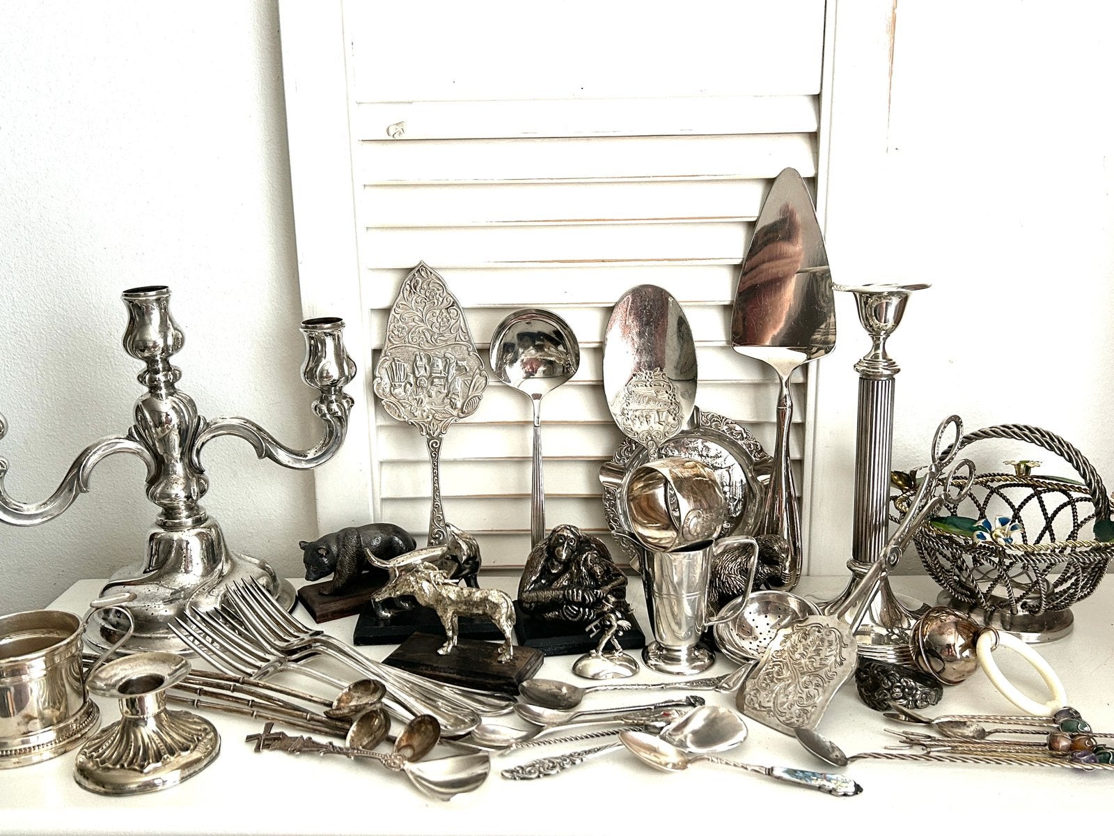 Groot lot verzilverde spullen decoratie curiosa, Antiek en Kunst, Ophalen