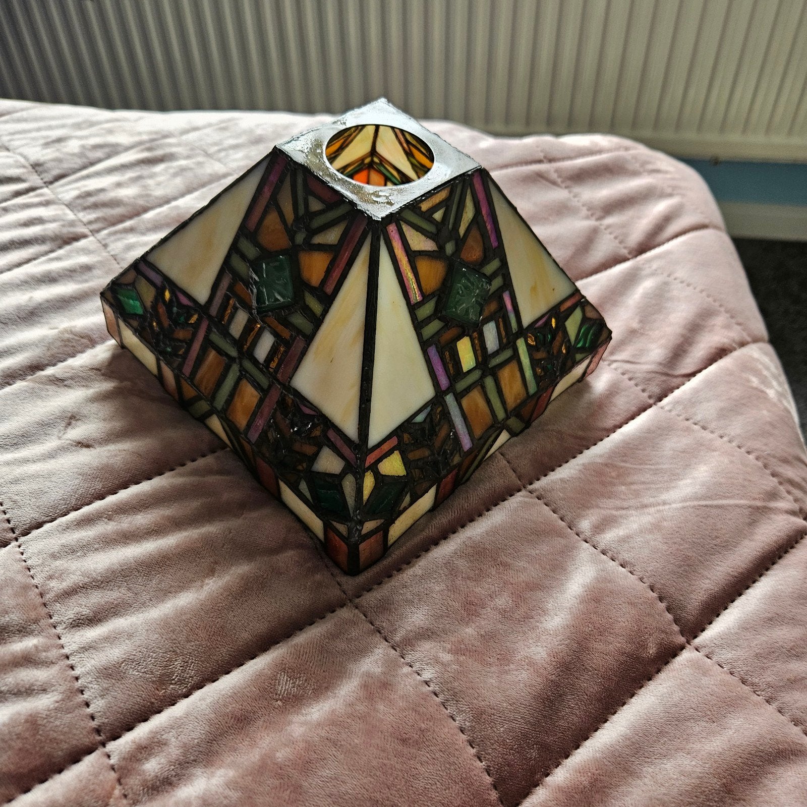Tiffany-stijl lampenkap, glas in lood, 7 stuks, Ophalen, Overige merken, Gebruikt, Meerkleurig